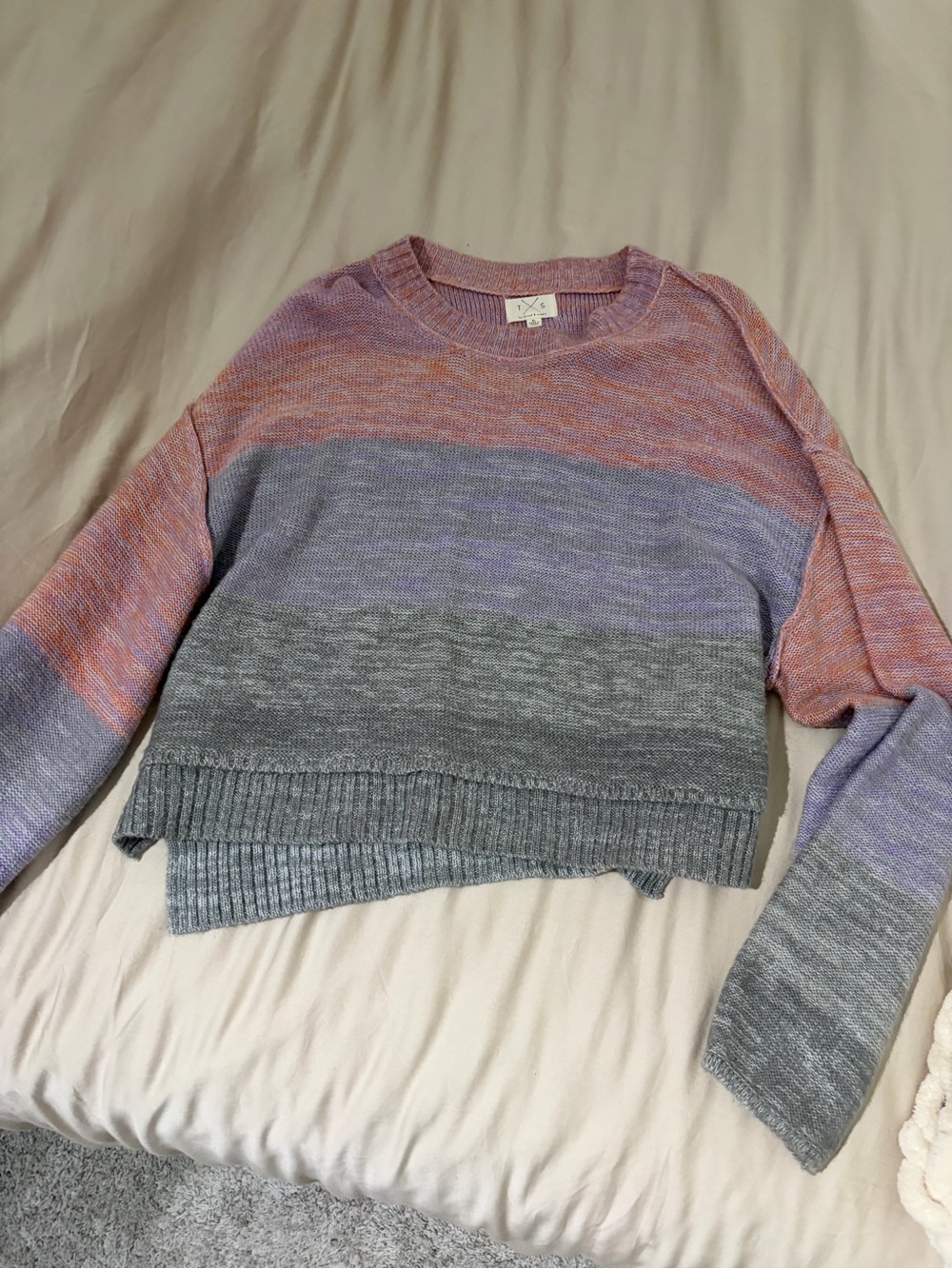 Thread & Supply Colorblock Crewneck Sweater in Pink, Lavender & Gray